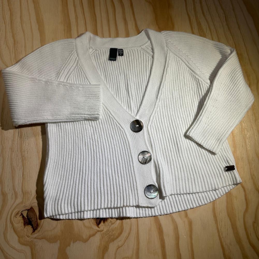 Shannon Passero White 100% Cotton Ribbed Cardigan Shell Buttons Small